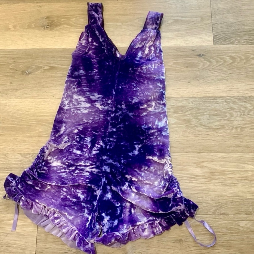 Purple Crushed Velvet Shorts Romper - Women